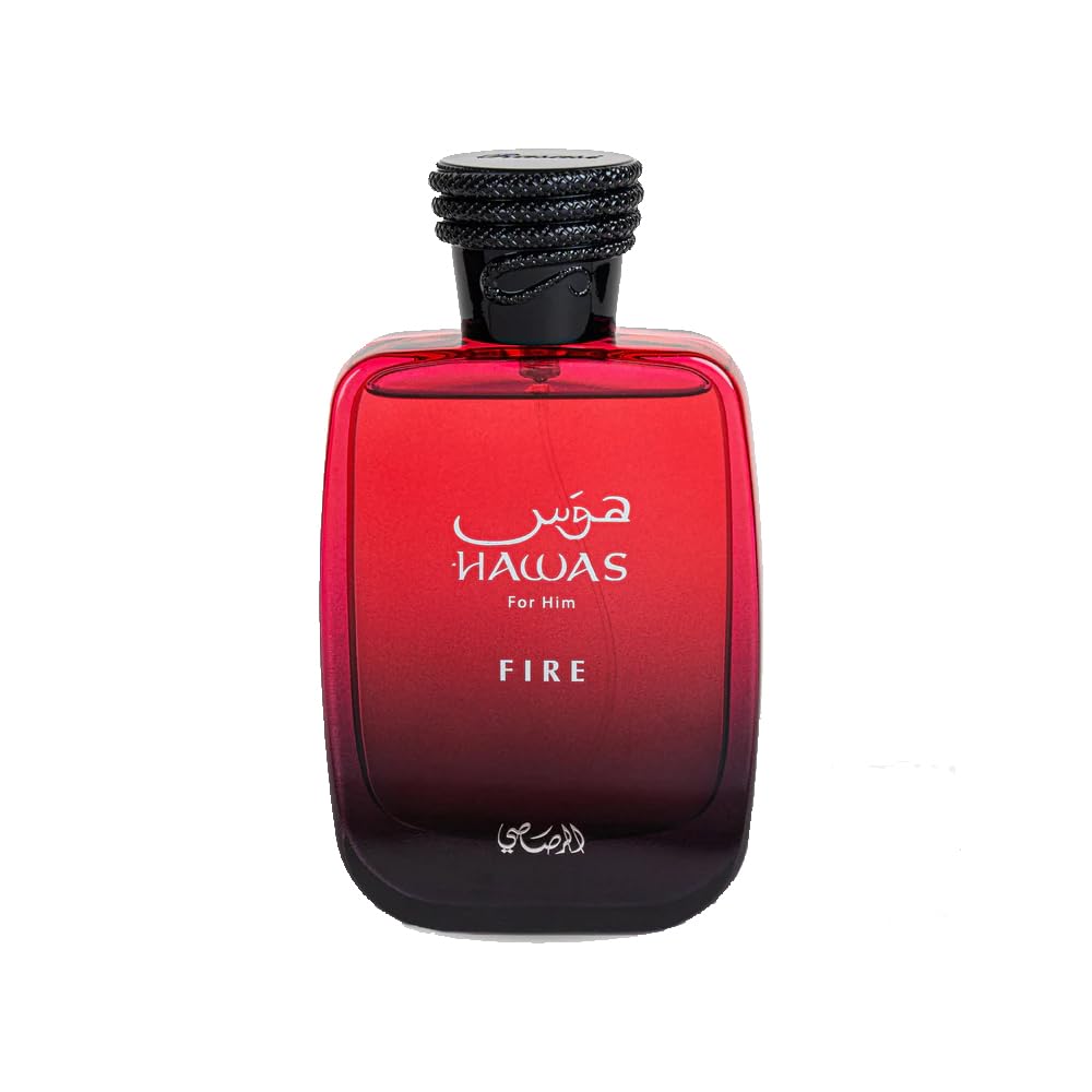 RASASI Hawas Fire front bottle showing sleek design and confident presentation