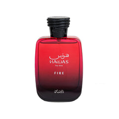 RASASI Hawas Fire front bottle showing sleek design and confident presentation