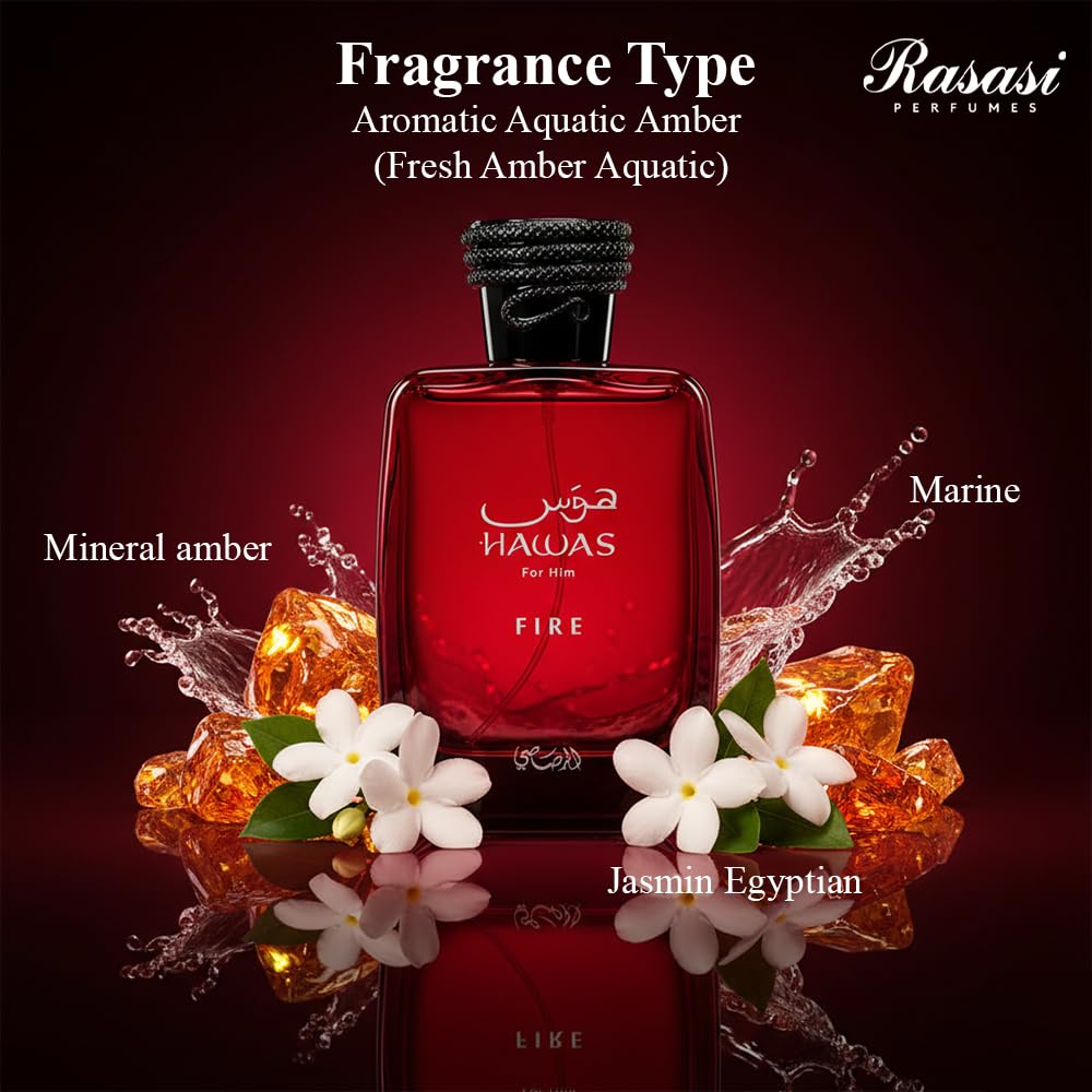 RASASI Hawas Fire ingredient concept with clary sage and jasmine for aromatic complexity