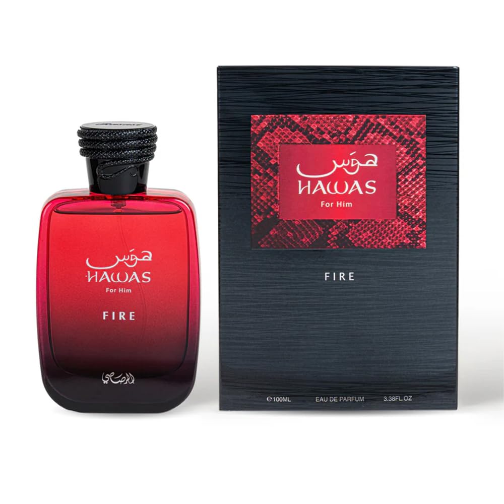 RASASI Hawas Fire side profile highlighting bottle shape and premium finish