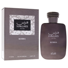 RASASI Hawas Kobra close-up label revealing notes and authenticity for informed buyers
