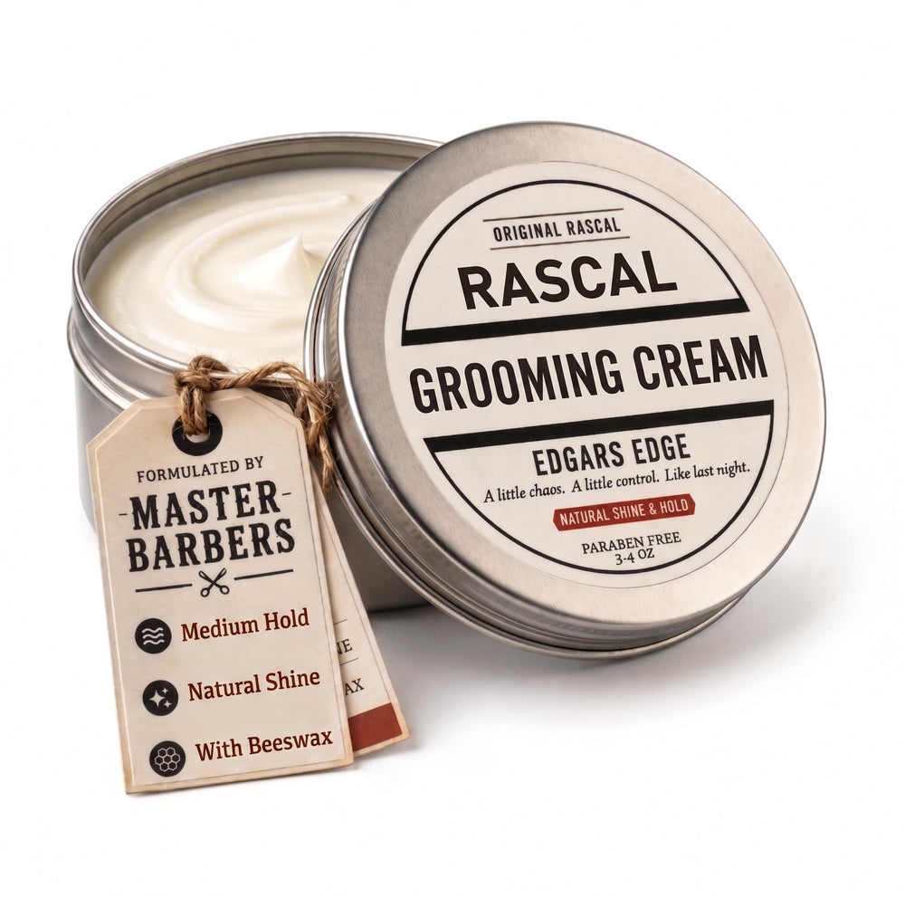 Rascal men's grooming front packaging showing jar and label, clear branding and product benefit