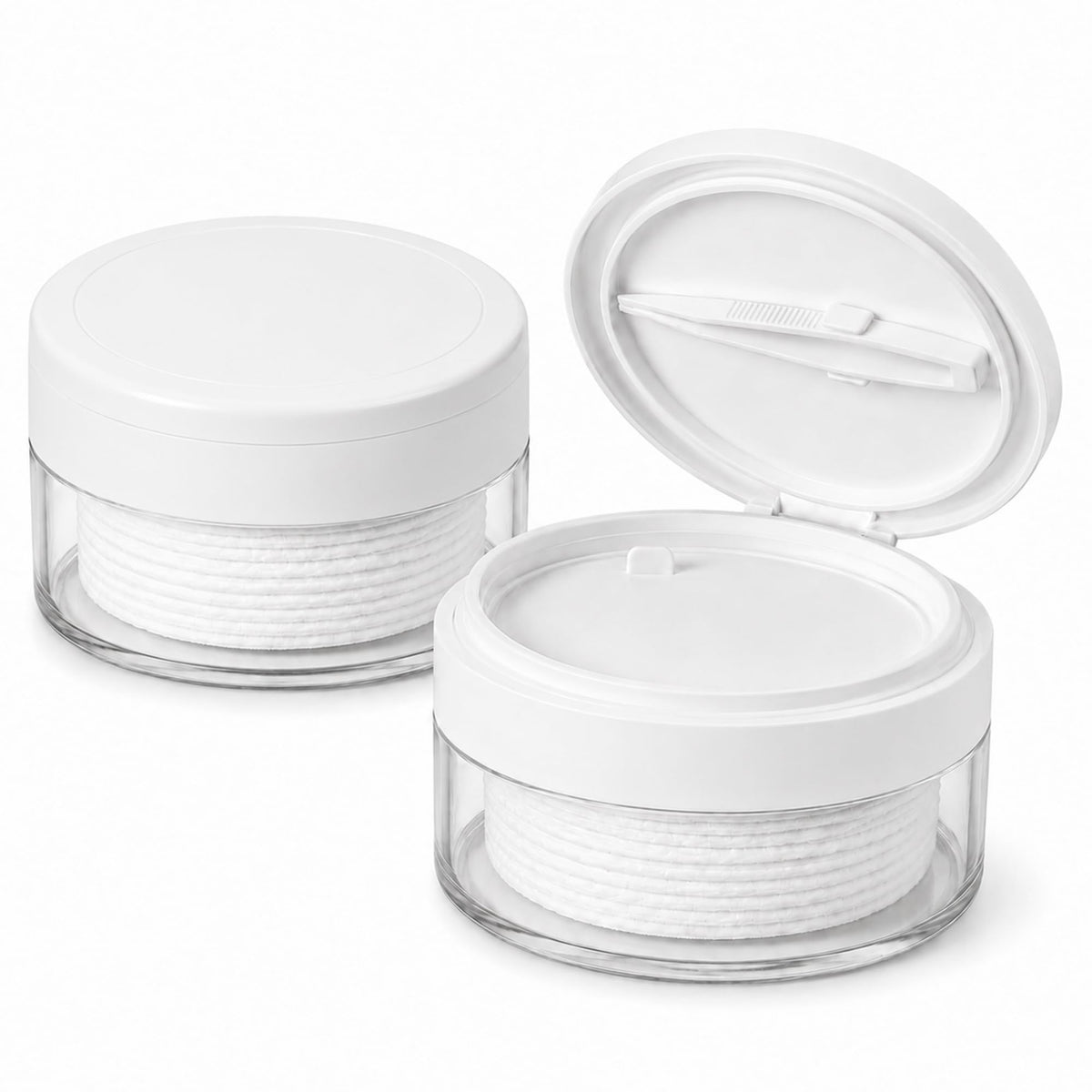 RattanView white travel case front view showing compact cosmetic storage for pads