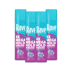 rave front packaging shows unscented aerosol, clear branding and benefit