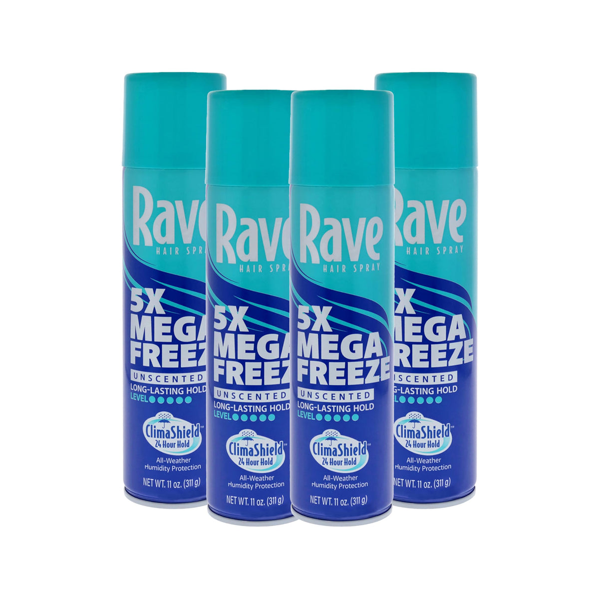 rave front packaging showing unscented extreme hold benefit