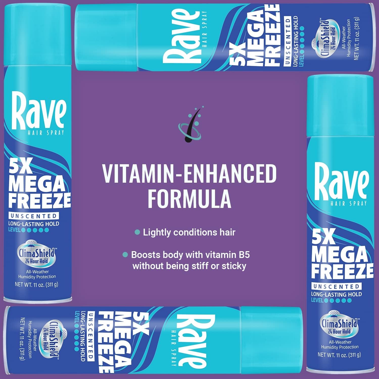 rave closeup hair texture with increased shine and reduced frizz