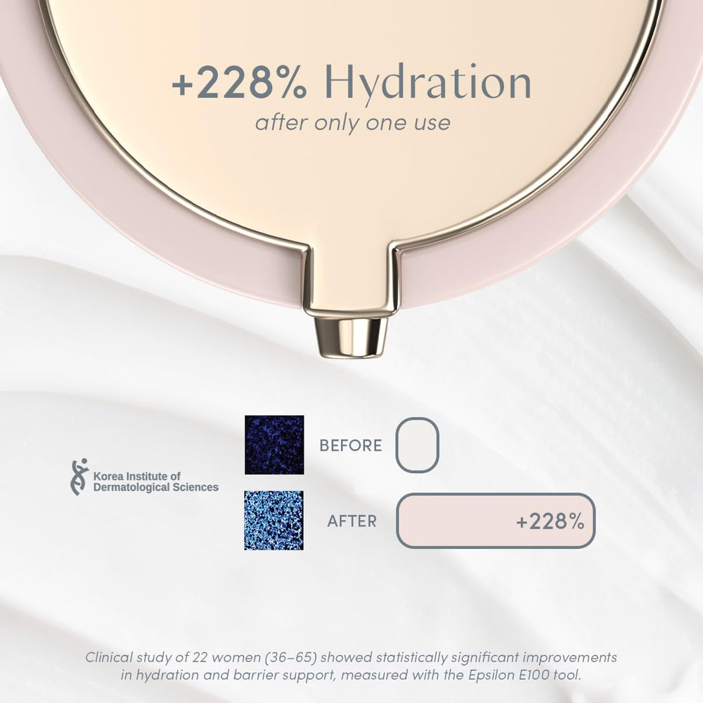 Ravie Beauty open jar top view revealing smooth cream, suggests easy application