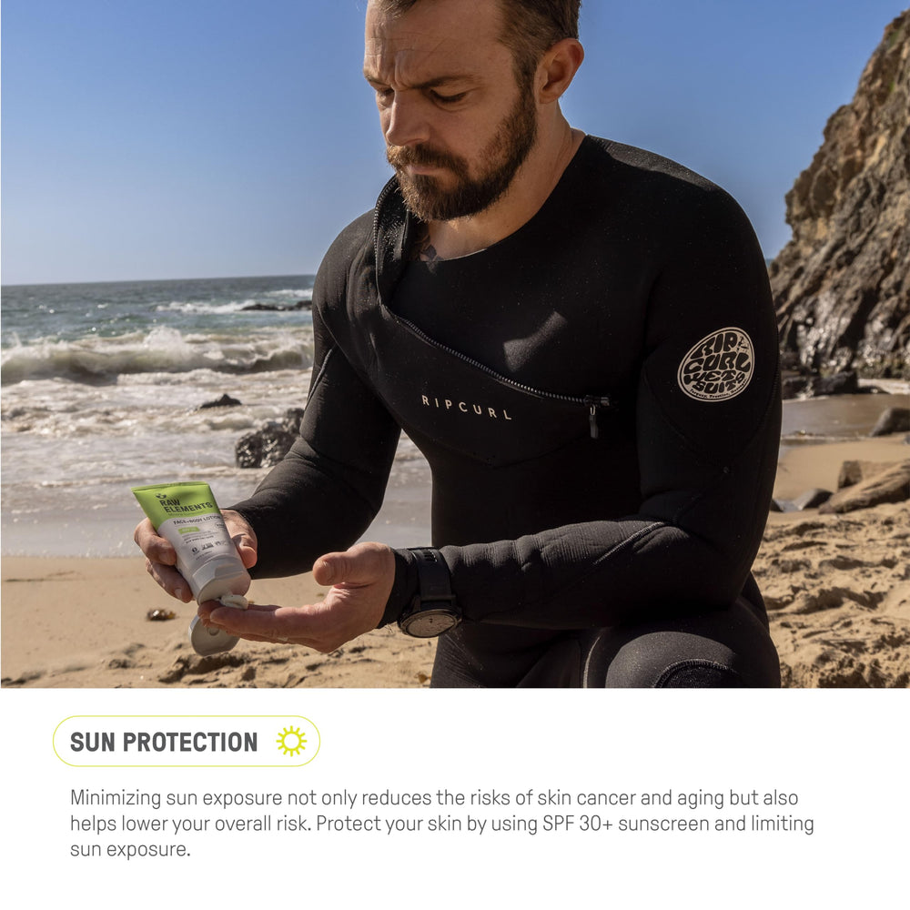 Raw Elements sunscreen in beach setting showing reef-safe outdoor benefit