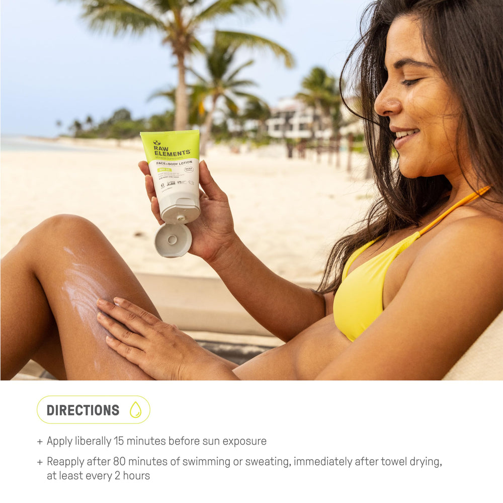 Raw Elements 3 oz tube next to common items showing travel-friendly benefit