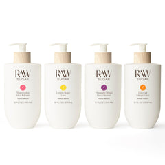 RAW SUGAR front packaging showing four bottles and variety benefits