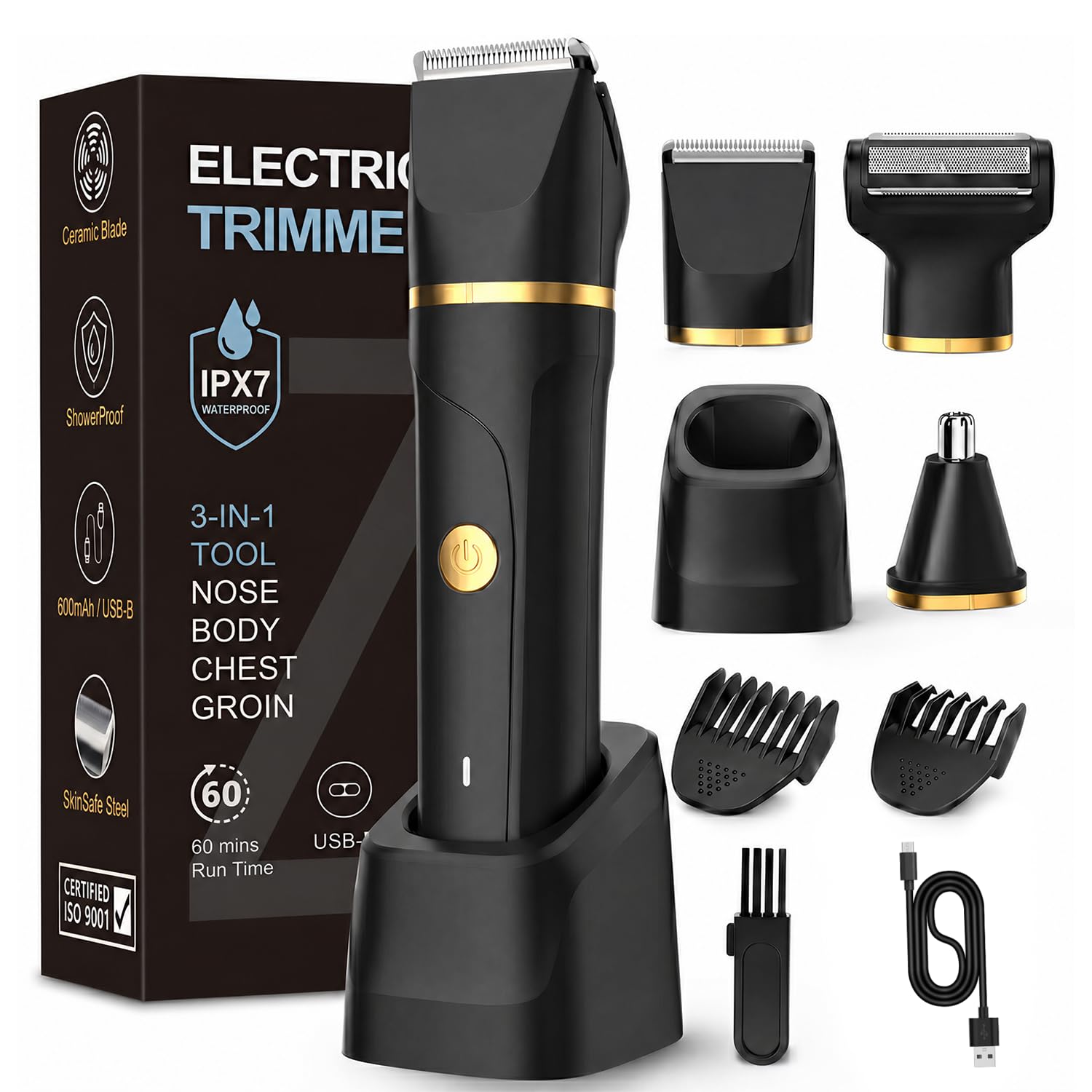 RAXMETRY front view glossy black trimmer showing ergonomic grip and controls, professional finish benefit