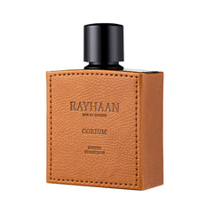 RAYHAAN Corium close-up label highlighting notes and premium finish