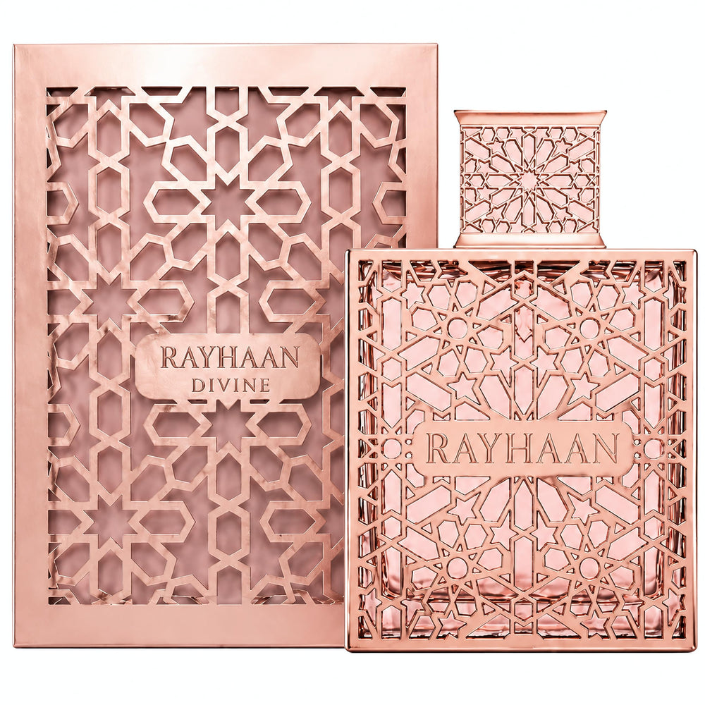 RAYHAAN Divine 100ml next to everyday items for size and travel convenience