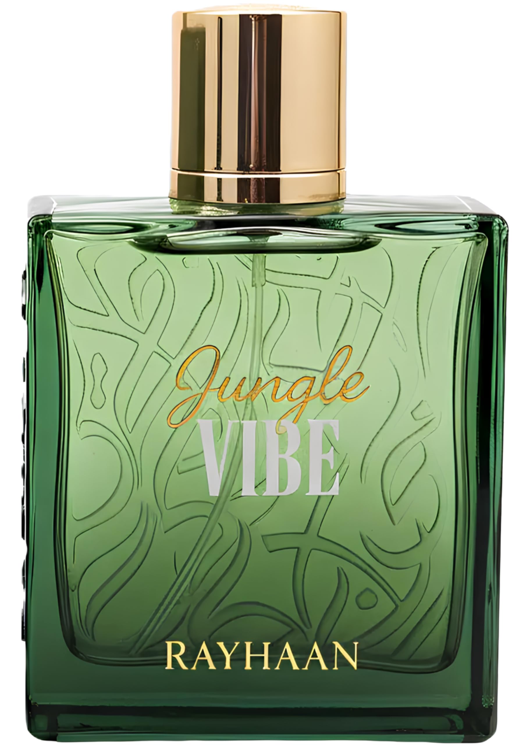 RAYHAAN deep-green front bottle showing label and elegant jungle vibe design for instant visual appeal