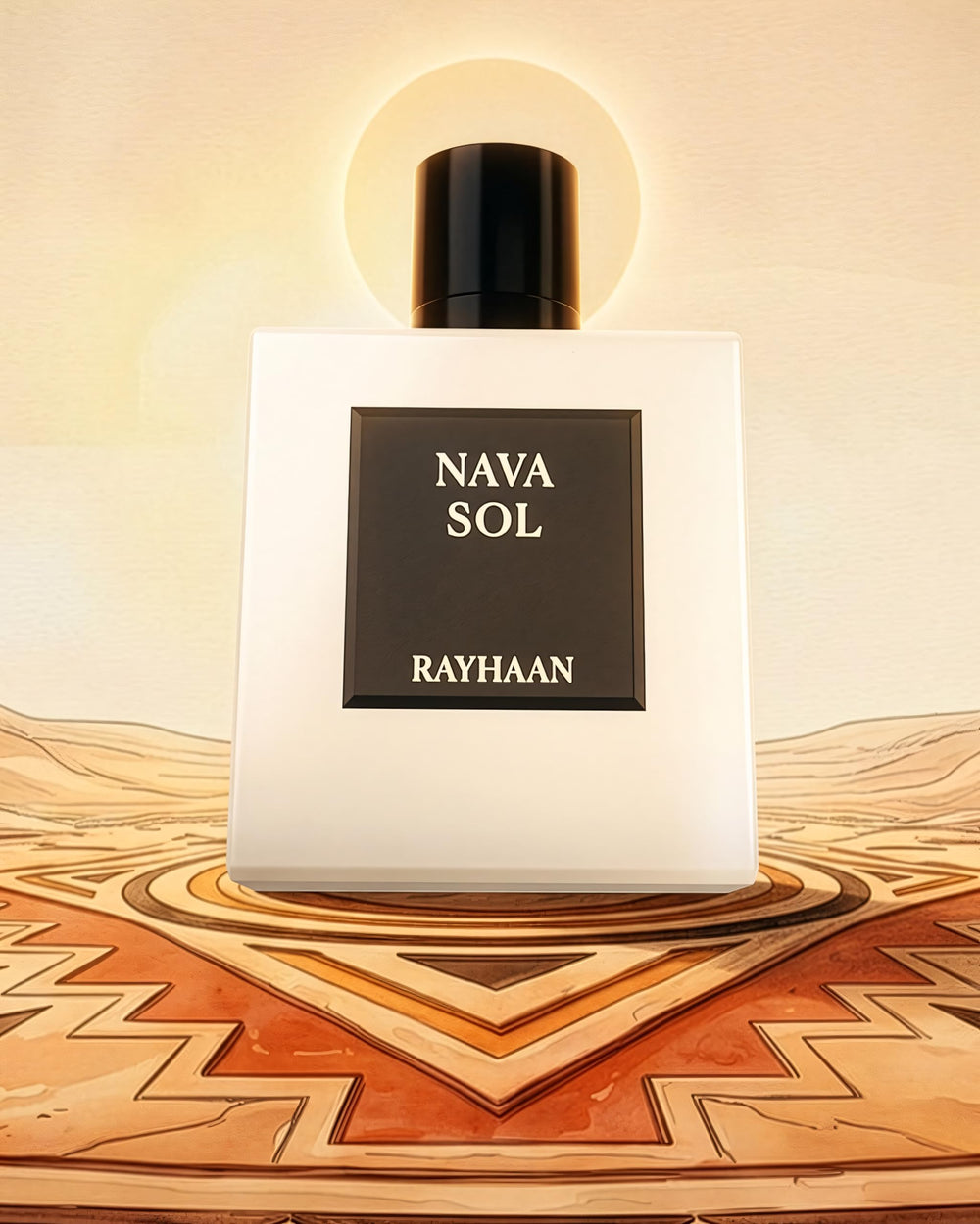 RAYHAAN bottle in hand for scale showing the compact 100 ml size and portability