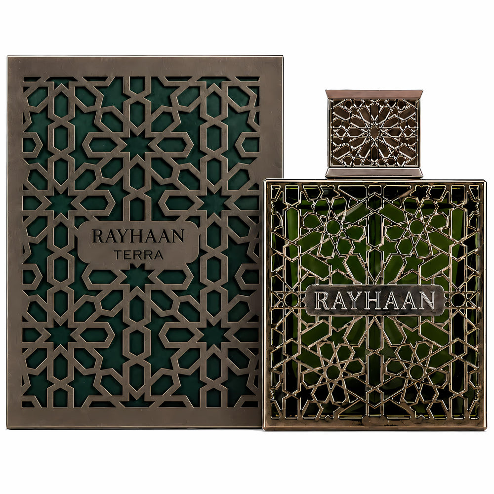 RAYHAAN bottle angled to highlight modern lines and depth