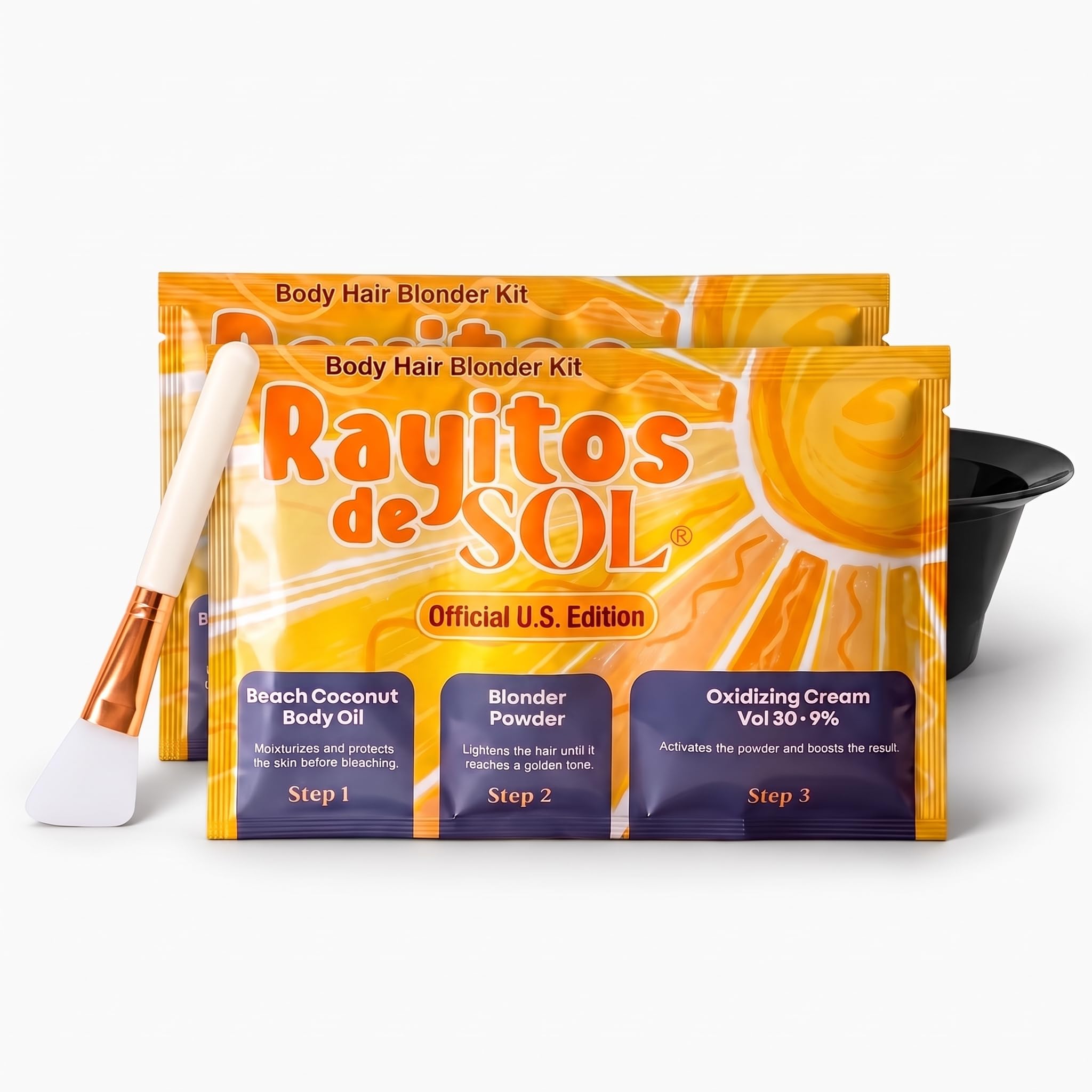 rayitos de sol front packaging showing product benefits and kit contents
