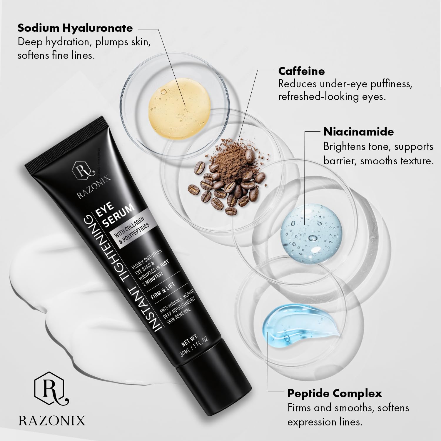 RAZONIX before and after split face showing visible under-eye lift
