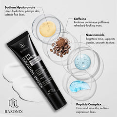 RAZONIX before and after split face showing visible under-eye lift