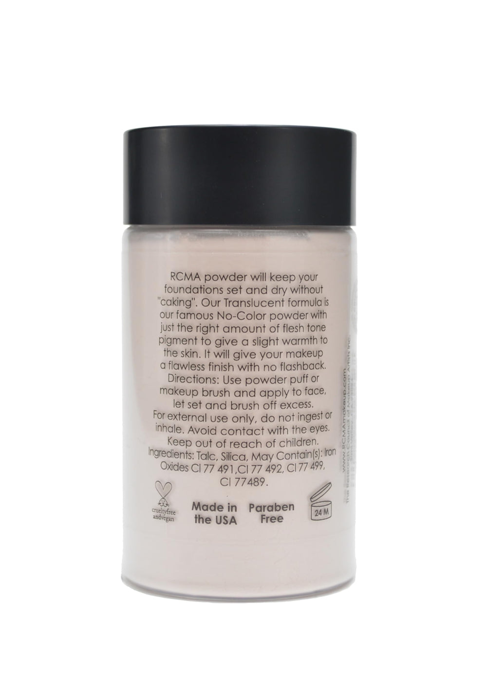 RCMA Makeup brush applying powder to face for even, long-lasting matte finish benefit