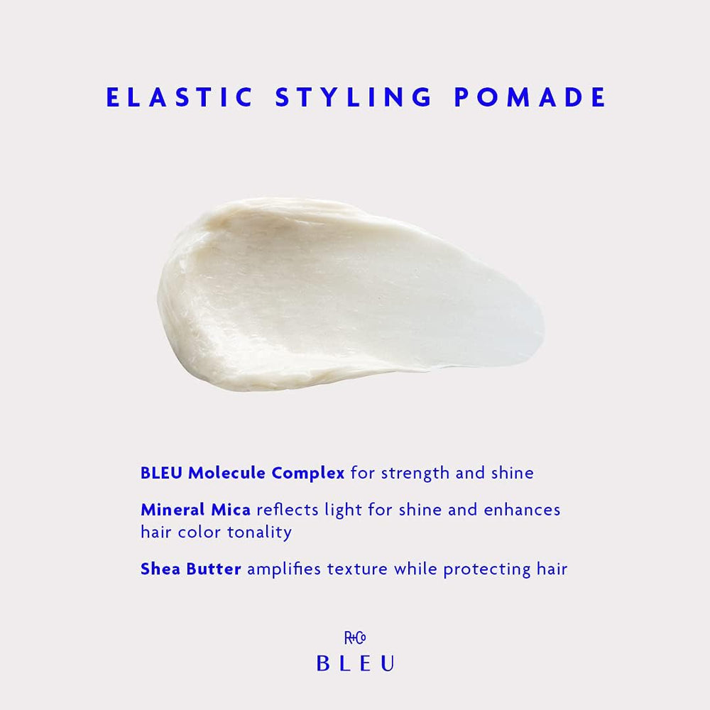 R+Co BLEU ELASTIC being warmed in hand before application to demonstrate smooth spread and flexible hold