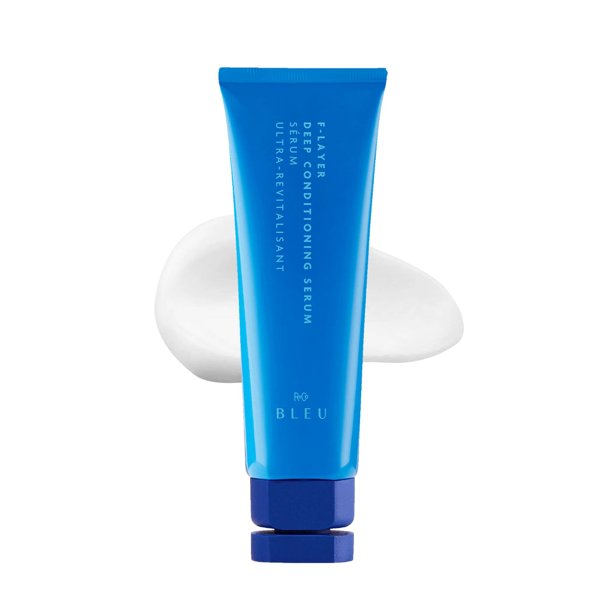 R+Co BLEU F‑Layer front bottle showing sleek packaging and quick recognition