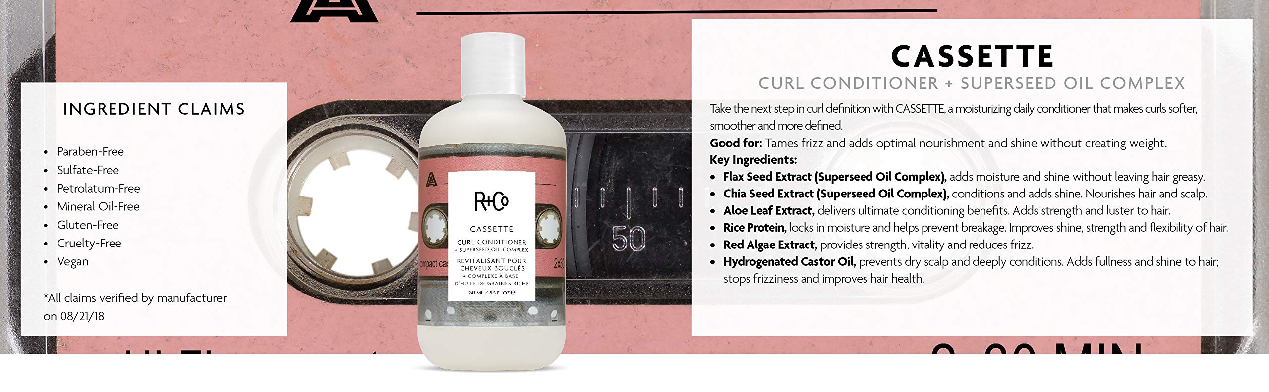 R+Co Cassette on curly hair after use showing defined, soft, frizz-reduced curls