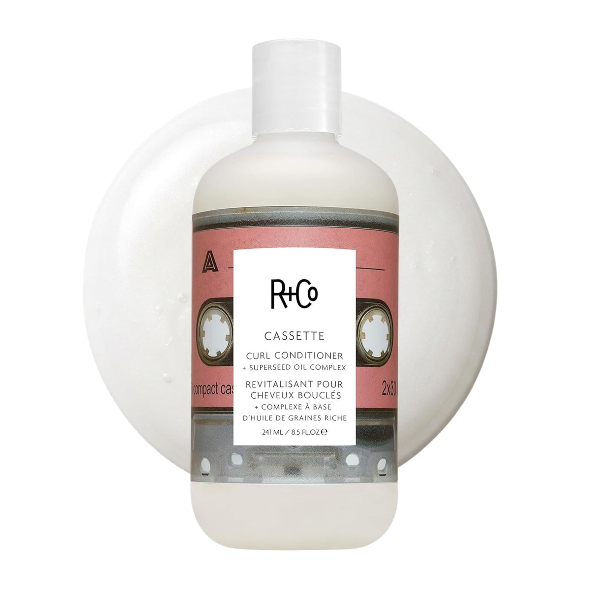 R+Co Cassette front packaging showing product and branding, clarifies use benefits