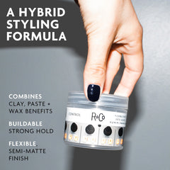 R+Co CONTROL paste on palms demonstrating ease of spread and buildable hold