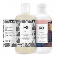 R+Co Dallas front packaging showing both 8.5 oz bottles and benefits