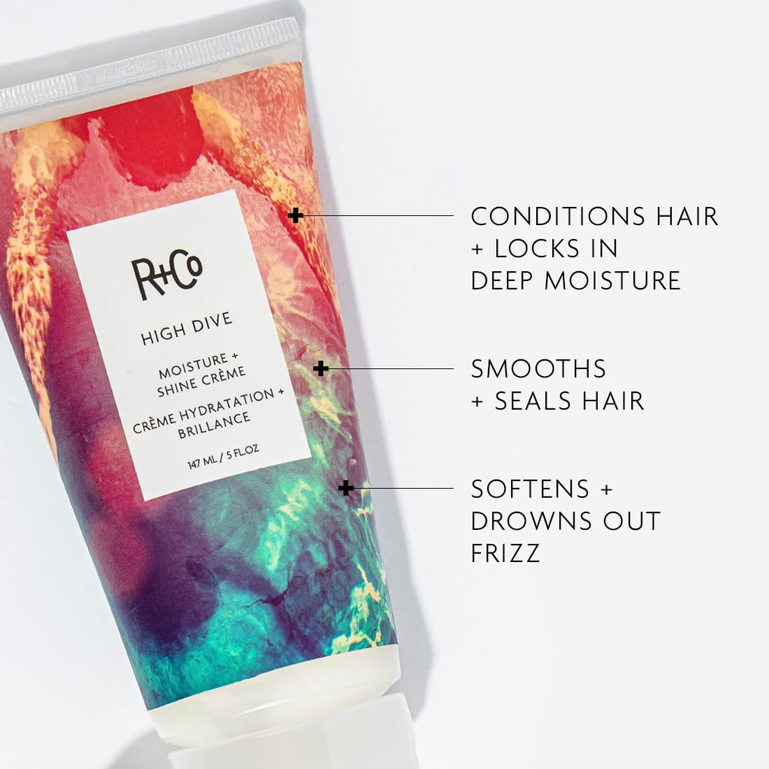 R+Co HIGH DIVE open jar close-up displaying smooth crème texture for easy application