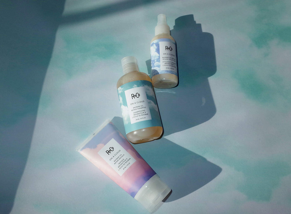 R+Co ingredients display including oils and shea butter for nourishment