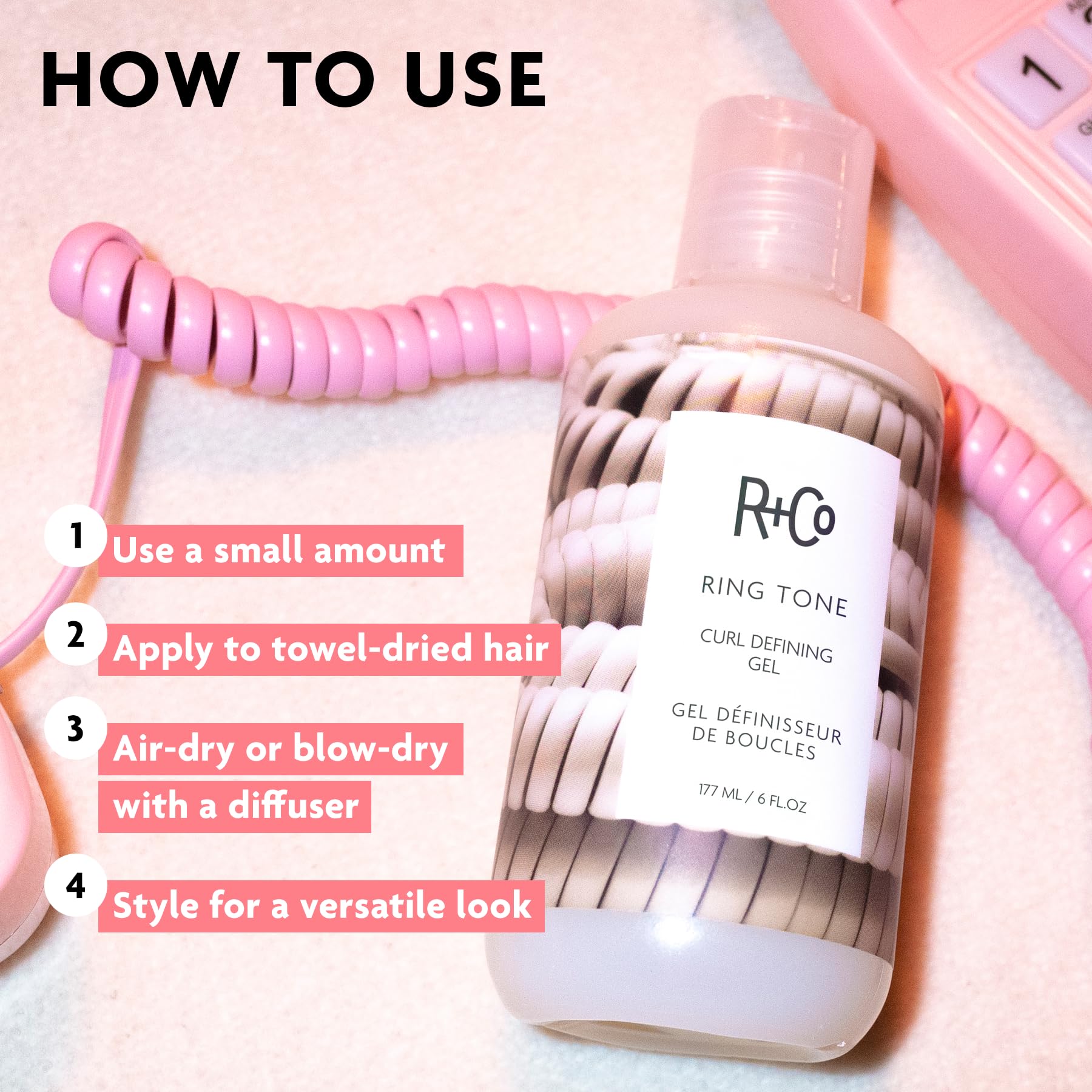 R+Co 6 oz bottle next to a hand for scale showing convenient travel-friendly size