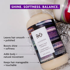 R+Co TELEVISION back label with ingredient list, clarifies botanical benefits
