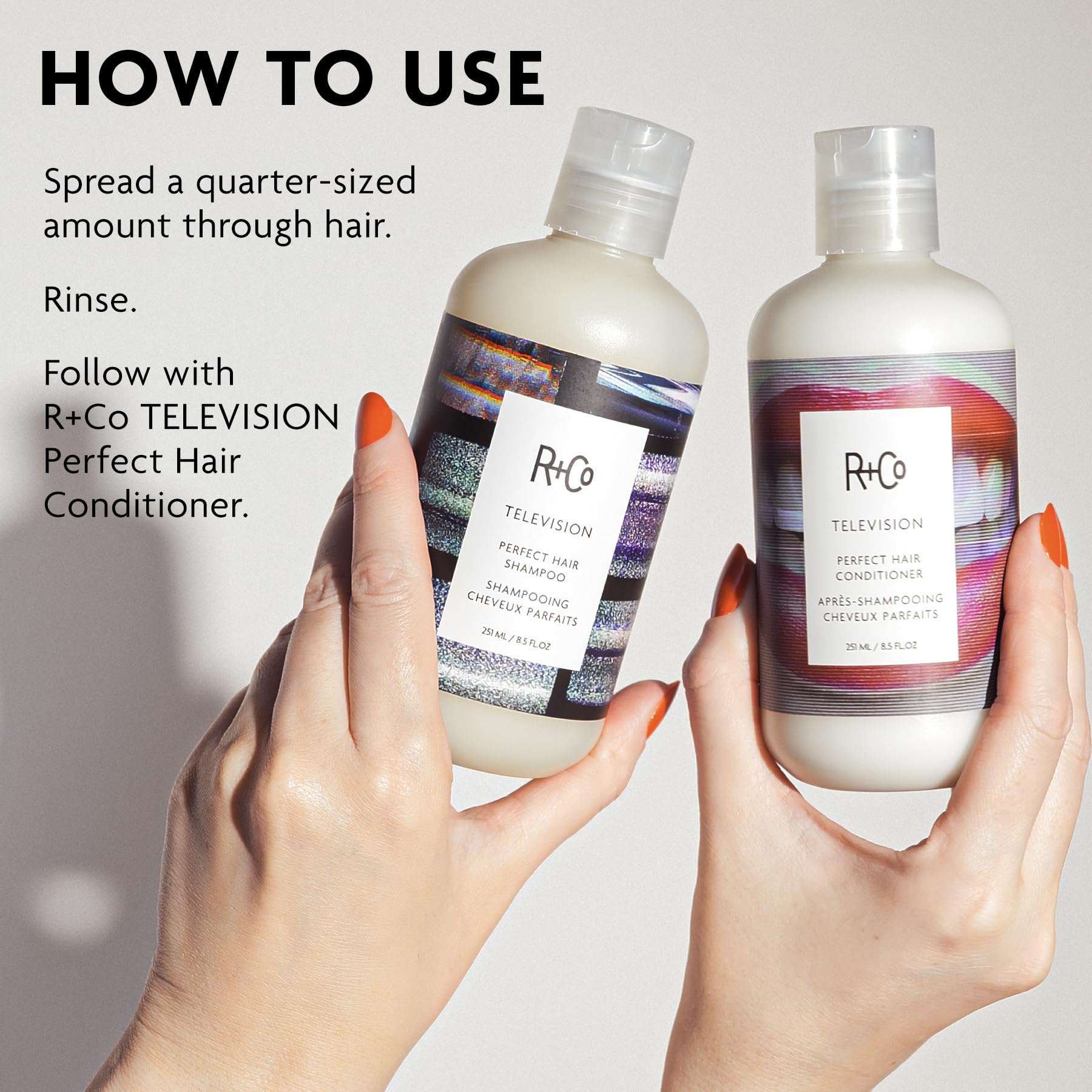 R+Co shampoo in shower application demonstrating easy spread and rinsing for smooth hair