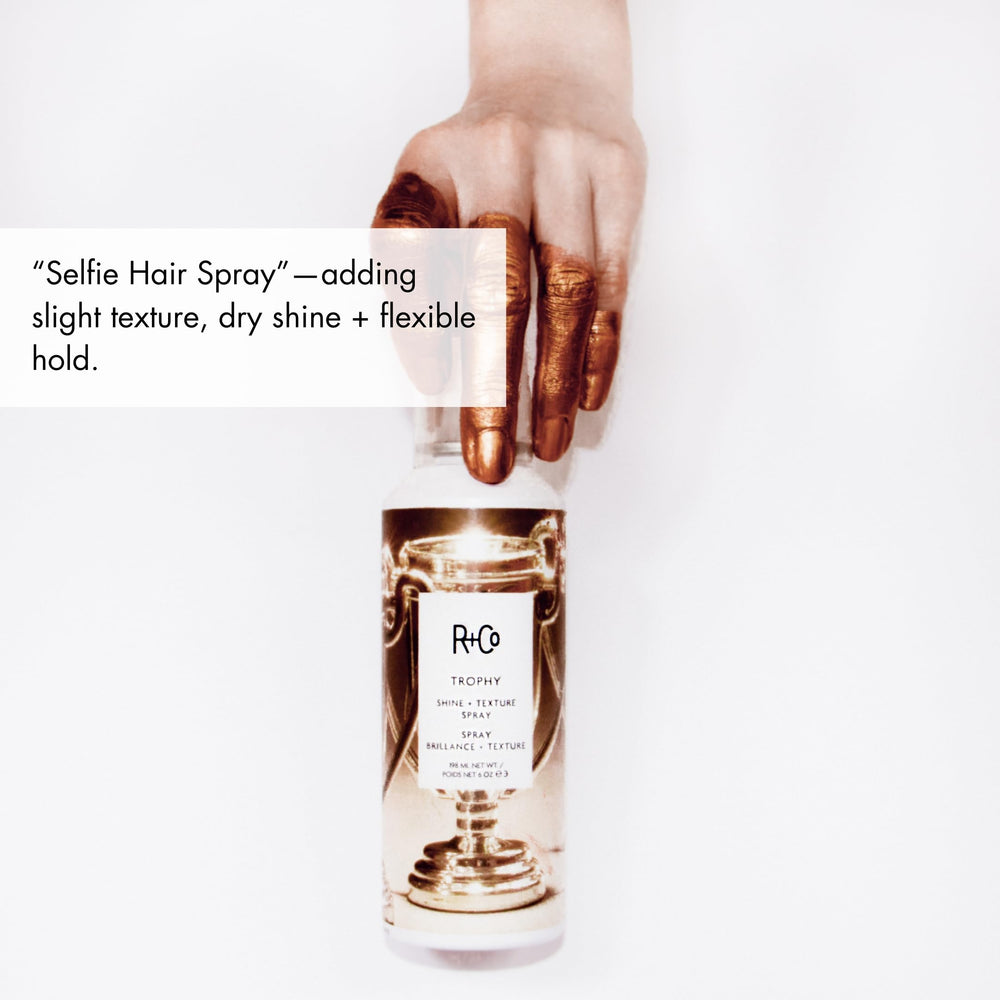 R+Co Trophy on a salon styling station, ready-to-use for quick touch-ups