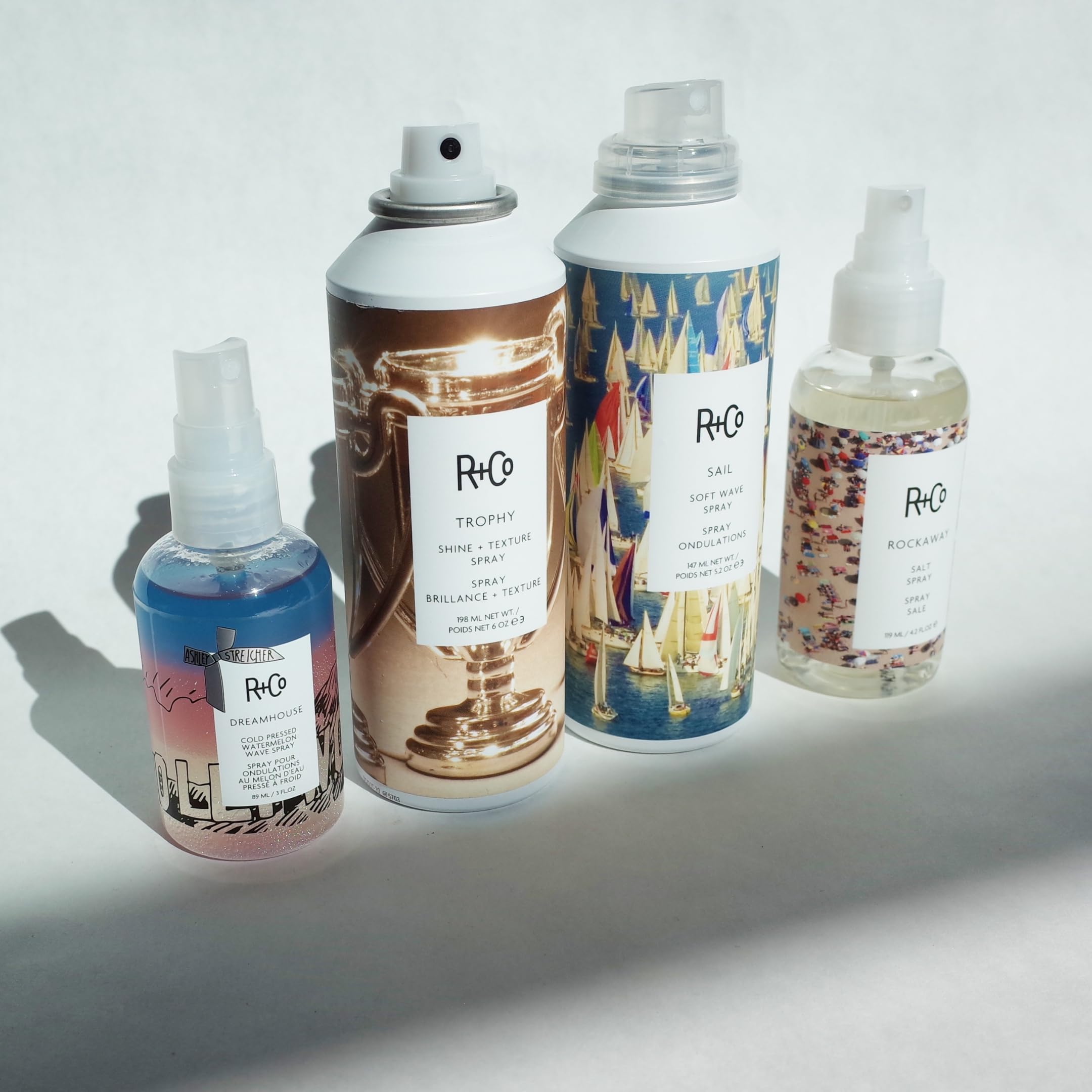 R+Co Trophy ingredients label close-up, highlights formulation transparency benefit