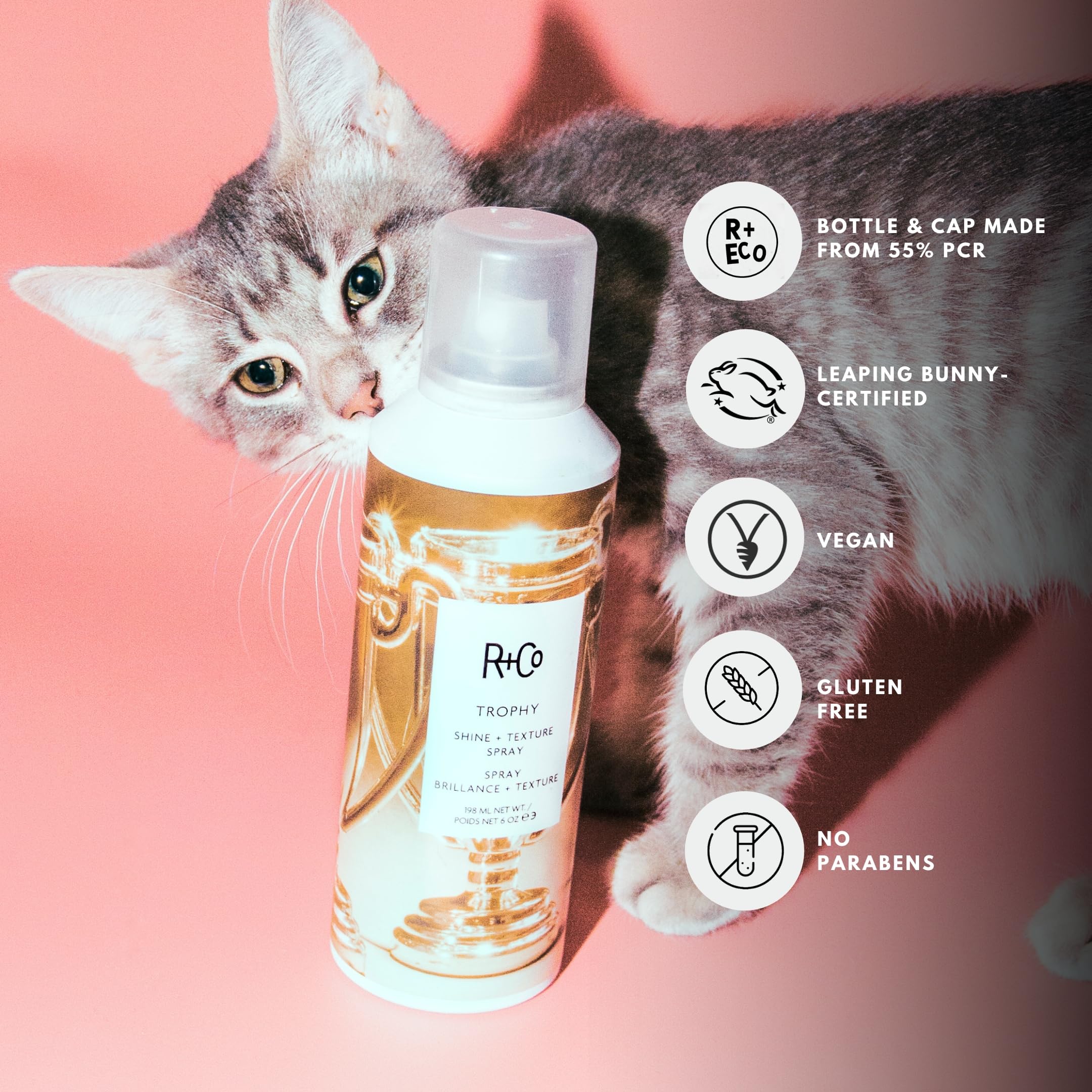R+Co Trophy on model with beachy waves, adds volume and natural shine