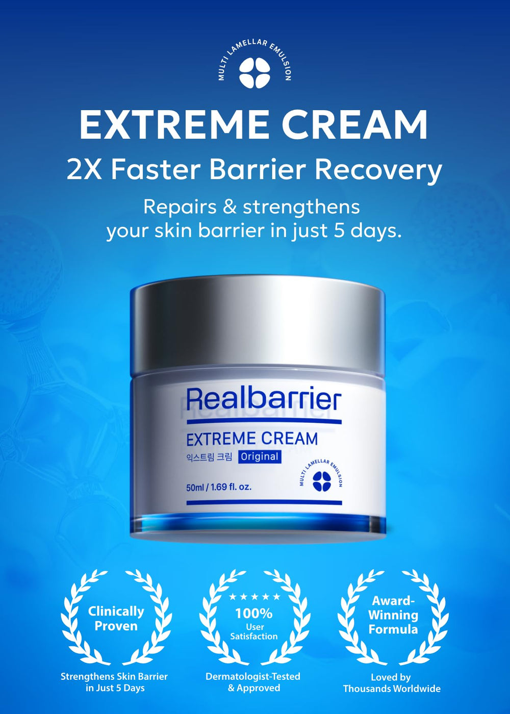 Real Barrier cream texture swatch highlighting fast-absorbing hydration benefit