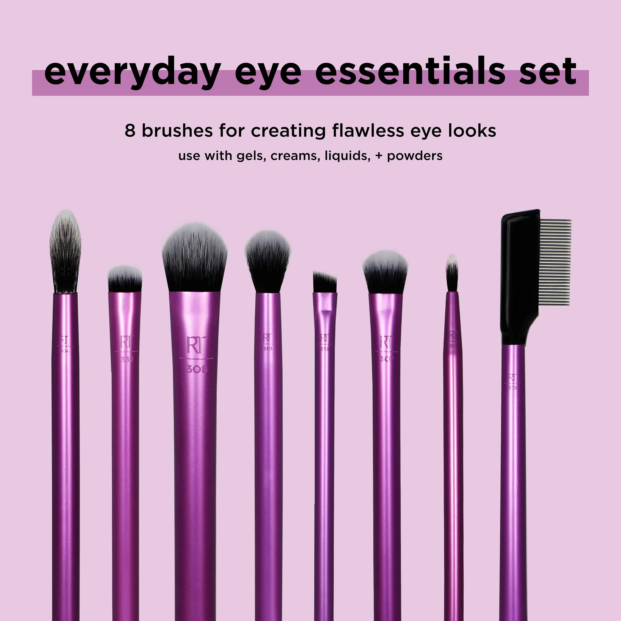 Real Techniques brushes flat lay displaying all eight tools for versatile application