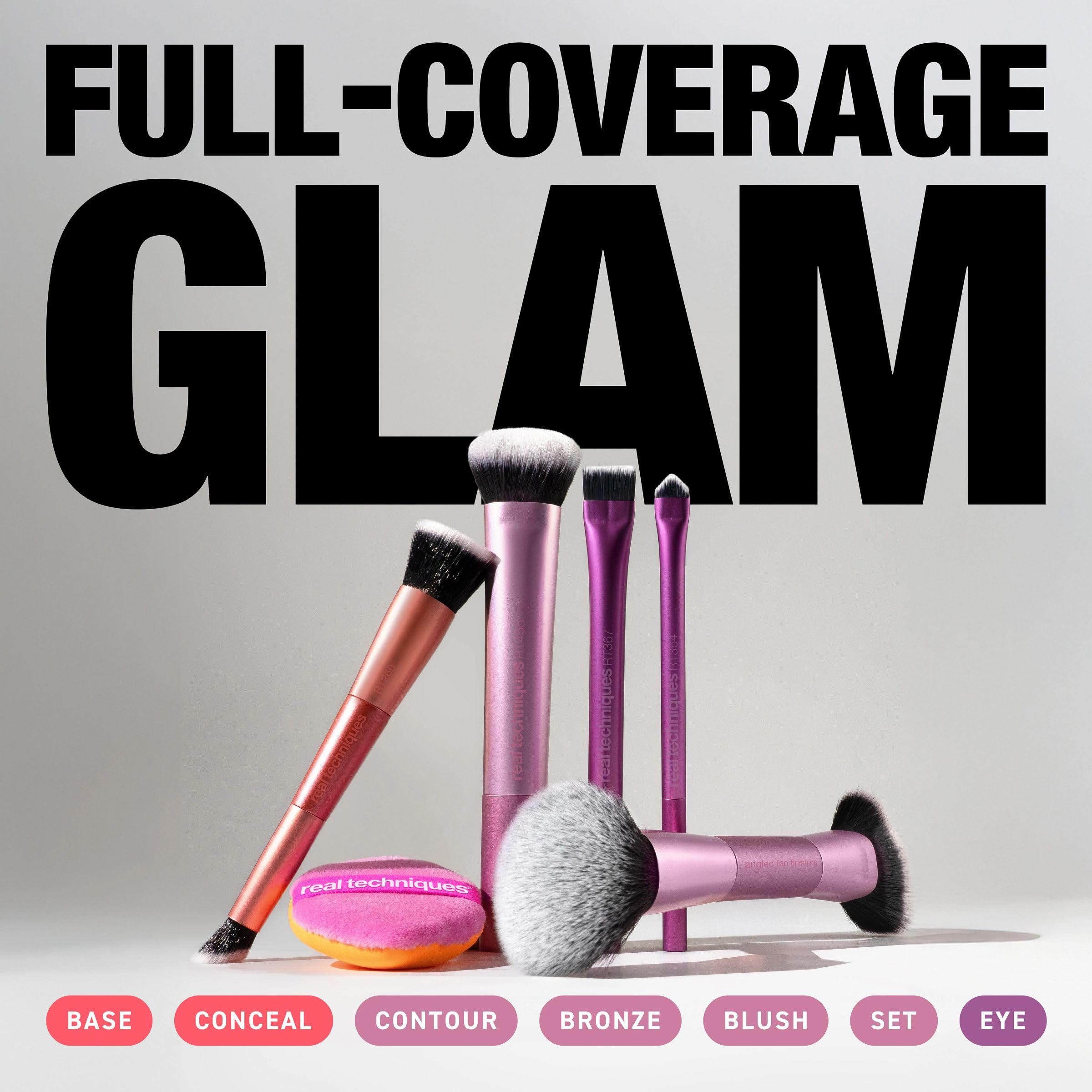 Real Techniques six-piece brushes laid flat for quick selection