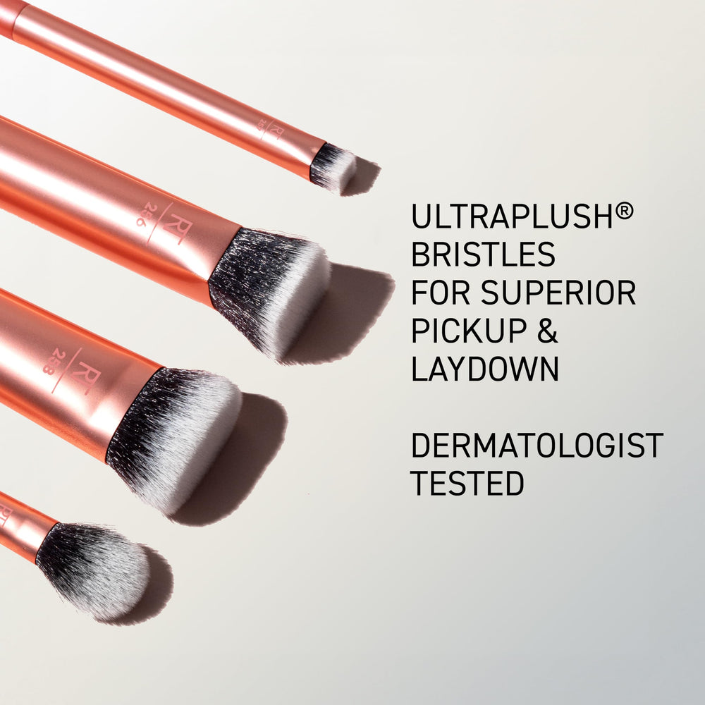Real Techniques brushes applying foundation illustrating even product distribution