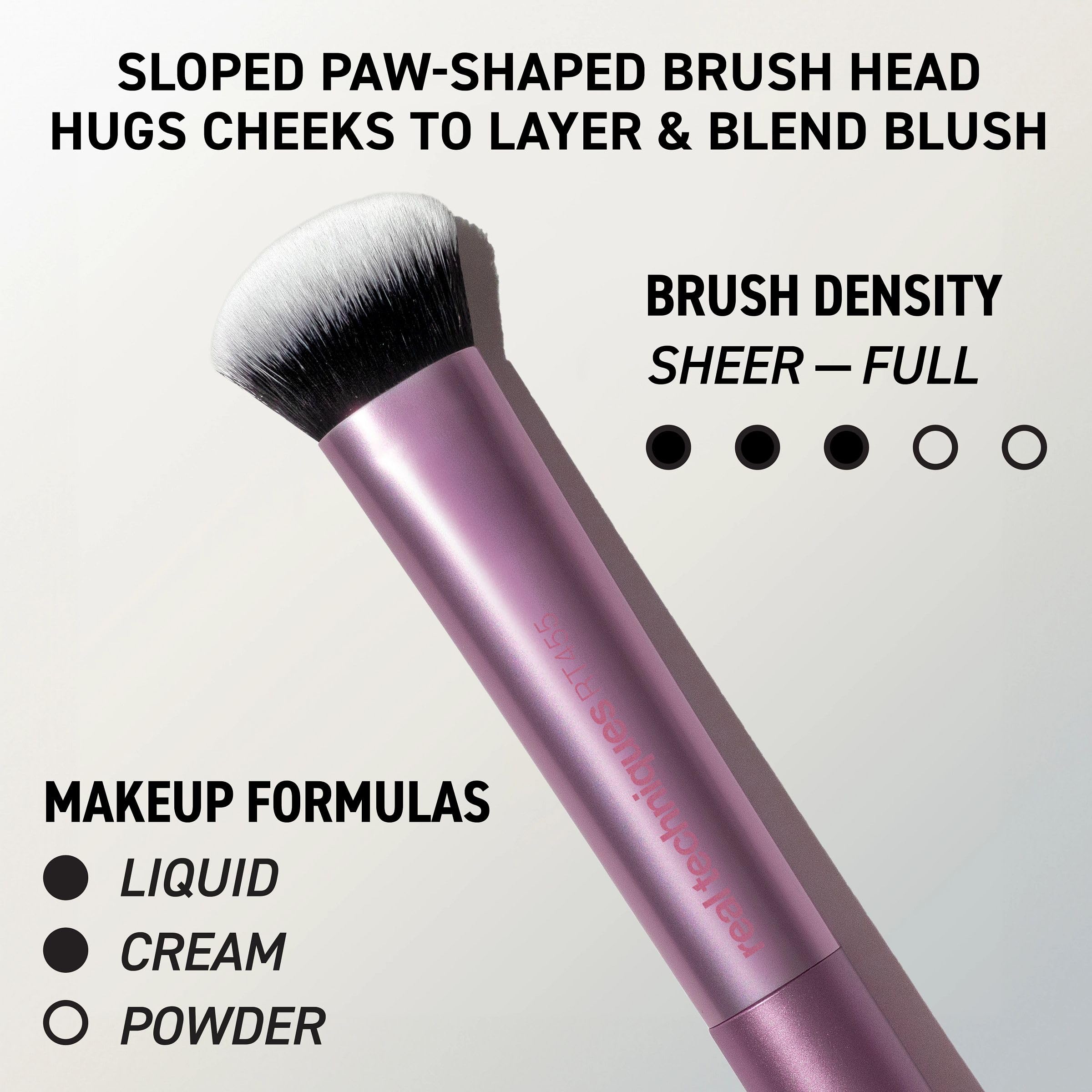 Real Techniques cat paw blush brush in hand for controlled application
