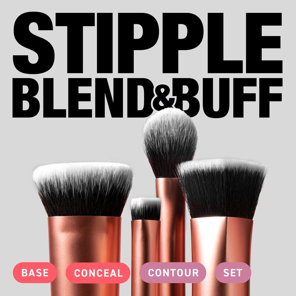 Real Techniques Ultra Buff brush close-up showing dense bristles for flawless blending
