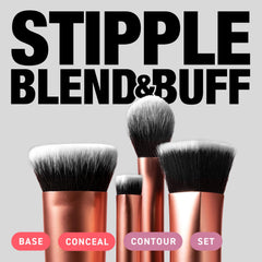 Real Techniques Ultra Buff brush close-up showing dense bristles for flawless blending