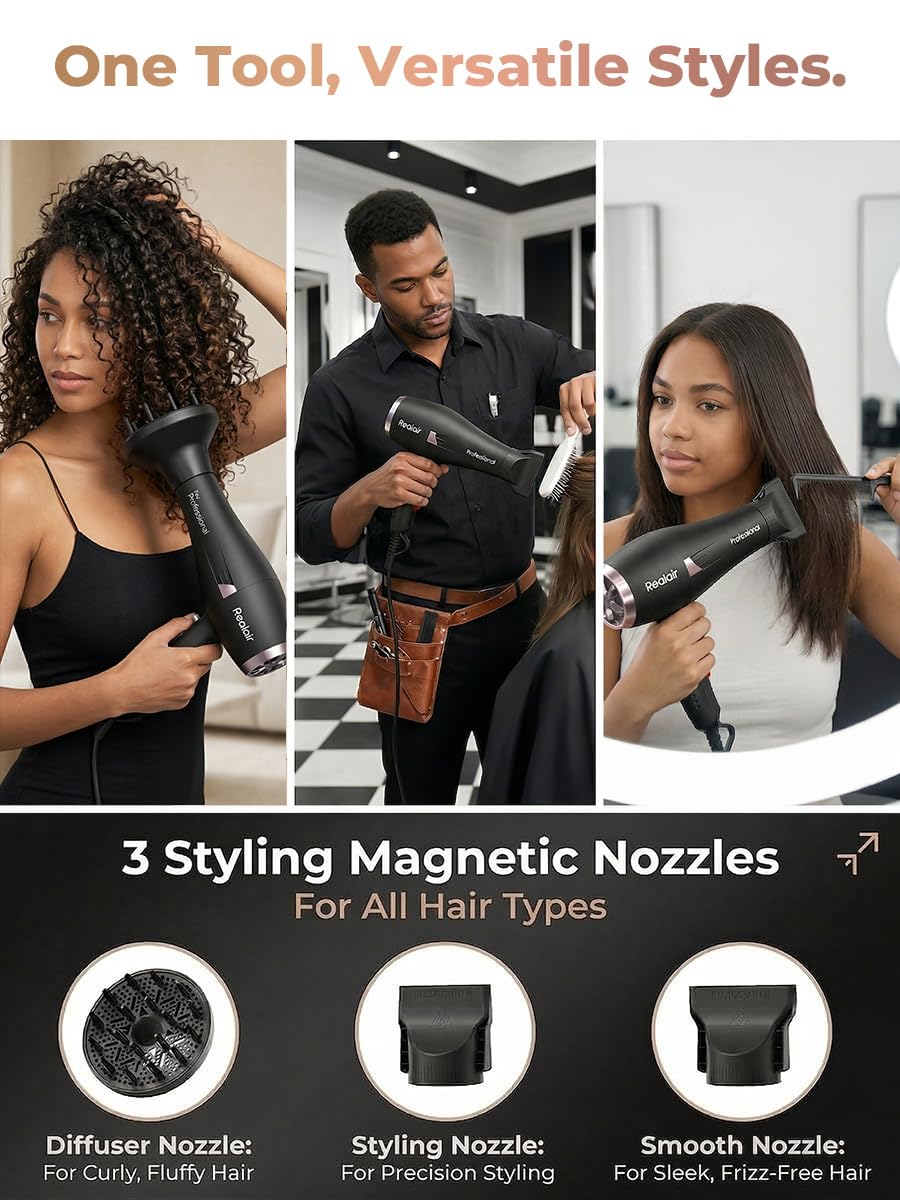 Realair ergonomic handle grip providing comfortable hold for extended styling