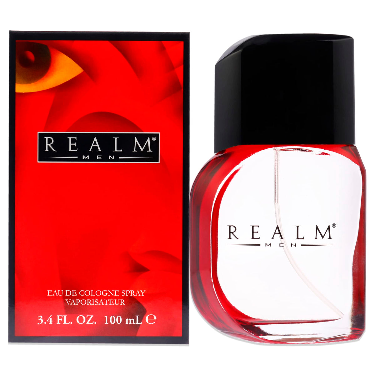 Realm bottle front packaging showing brand and red label for confident daytime scent