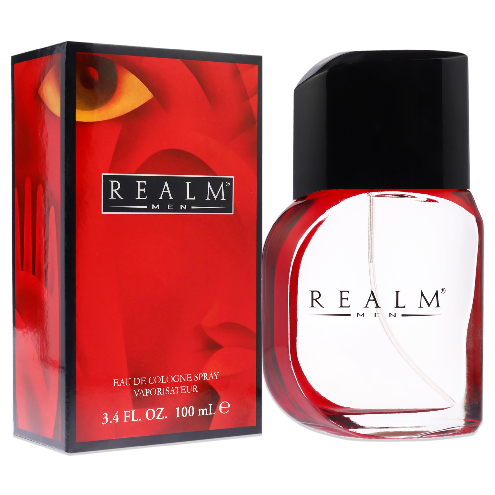 Man spraying Realm cologne on wrist illustrating easy application and fresh projection