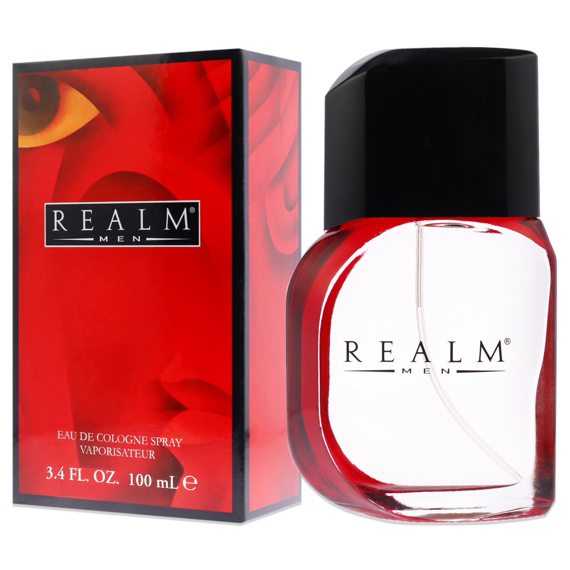 Realm 3.4 oz bottle beside ruler showing size and travel-friendly 100 ml capacity