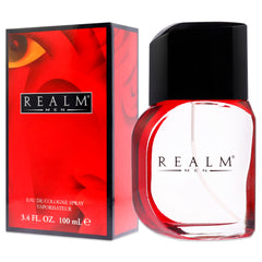 Realm 3.4 oz bottle beside ruler showing size and travel-friendly 100 ml capacity
